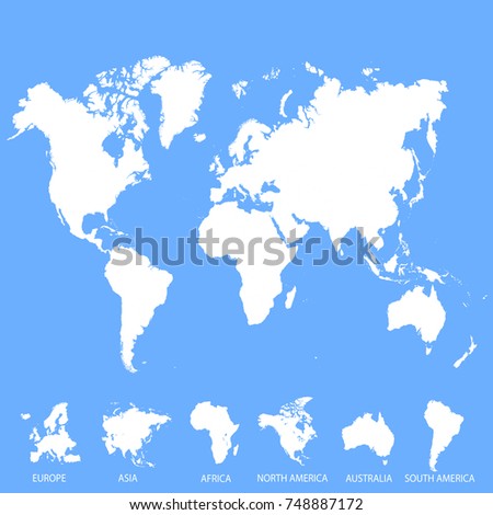 World map. Europe Asia America Africa Australia