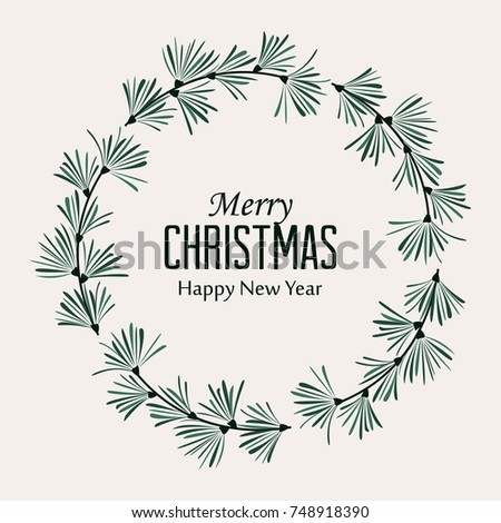 Vector illustration of Christmas frame with pine branches. Happy Christmas greeting card