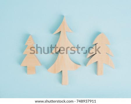 Christmas Wooden Rustic Tree,Copyspace, Blue background, top view