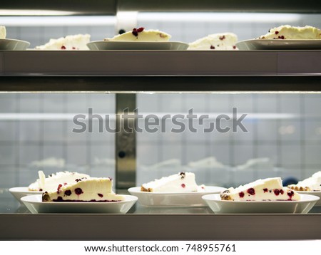 Cakes in the refrigerated display case