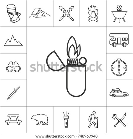 cigarette lighter. line camping icon set on white background