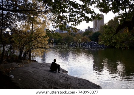 Man Sitting by River in Central Park 