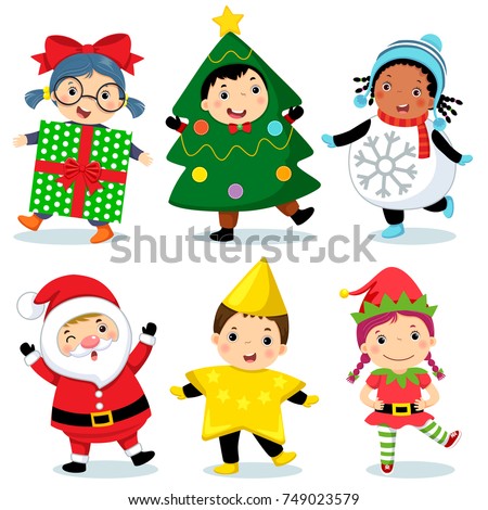 Vector illustration of cute kids wearing Christmas costumes