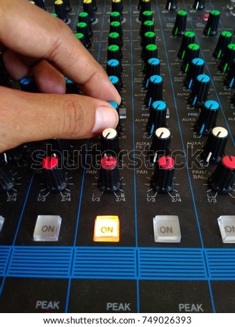 Footage without Sound : Hand - Controlling Audio Mixer
