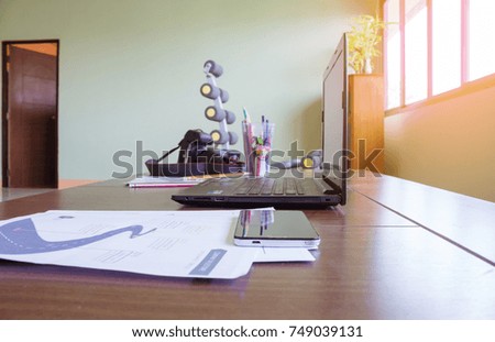 Business image and communication working on table.