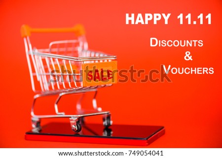 Label shopping tags for online shopping, China 11.11 single day sale concept.