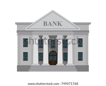 Bank building isolated on white background. Vector illustration. Flat style. Royalty-Free Stock Photo #749071768