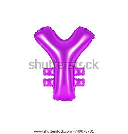 purple alphabet balloons, yen sign, purple number and letter balloon