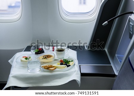 Airline meal served in the business class cabin