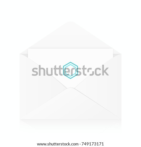 White realistic envelope mockup. White open envelope template isolated with reflection. Vector illustration, eps 10