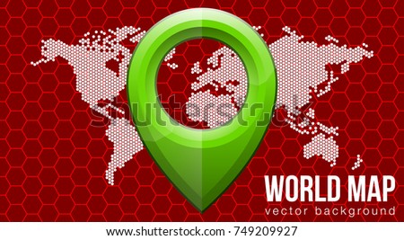 Vector flat world map with Atlantic Ocean in the design of points of hexagons. Planet Earth background banner. All the continents of the world in one picture.