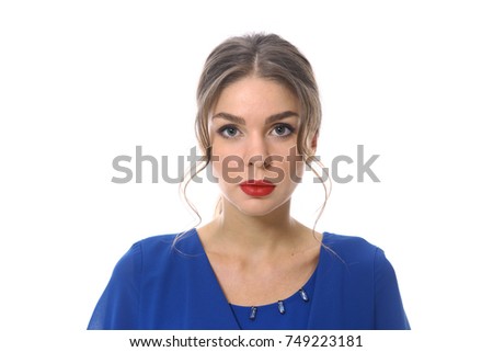 fashion model girl woman with party make up red lips close up photo isolated on white