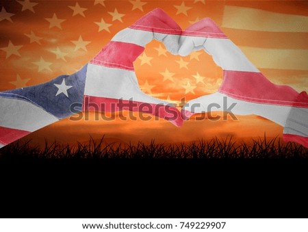 Digital composite of Veterans day, flag usa on hands