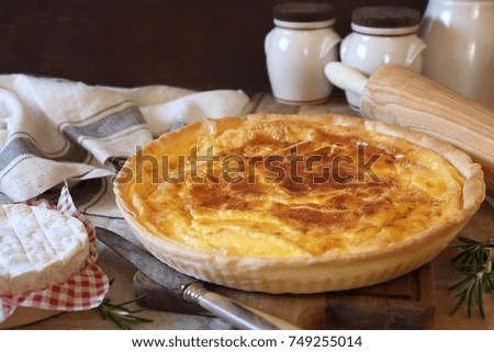 French cuisine. Norman Camembert cheese tart. Rustic style