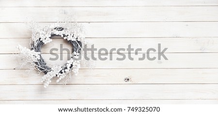 Top view of white Christmas wreath