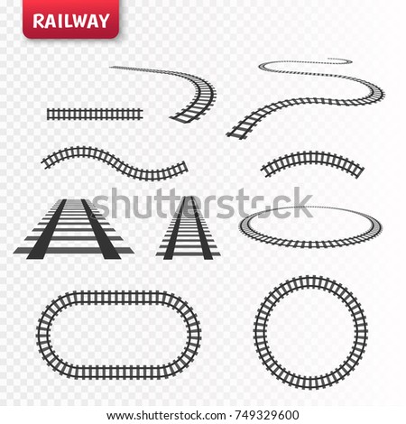Vector rails set. Railway isolated on transparent background. Royalty-Free Stock Photo #749329600