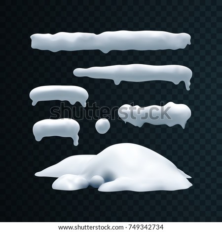 Vector set of snow caps, icicles, snowball and snowdrift isolated on transparent background. Winter decorations. Seasonal elements for design Royalty-Free Stock Photo #749342734
