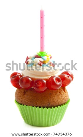 Birthday cupcake isolated on a white background