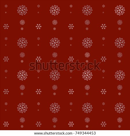 Seamless Christmas background with random scatter falling silver snowflakes on a burgundy background.