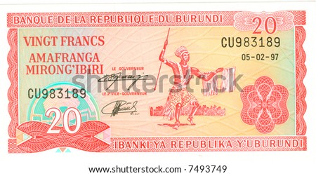 20 franc bill of Burundi, magenta pattern