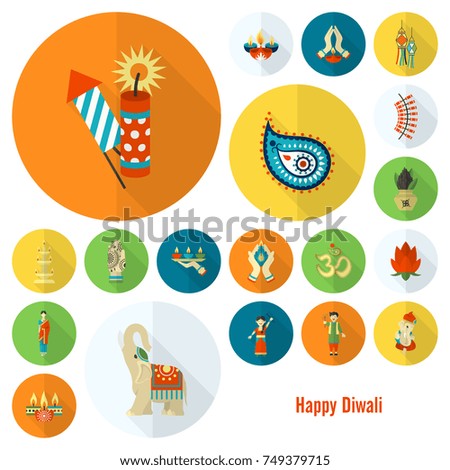 Diwali. Indian Festival Icons. Simple and Minimalistic Style. Vector
