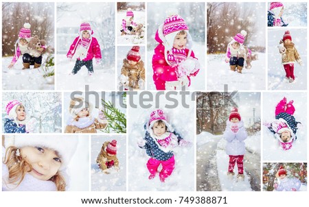 Collage children winter photo. Selective focus.