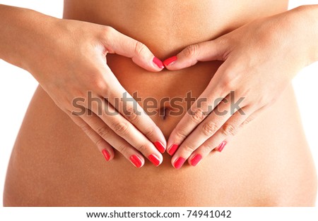 Belly with hands on it. Heart Royalty-Free Stock Photo #74941042
