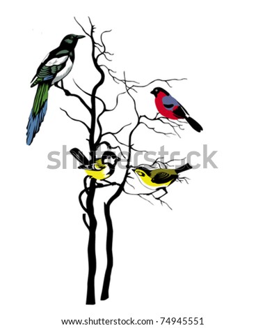 vector silhouette of the birds on tree