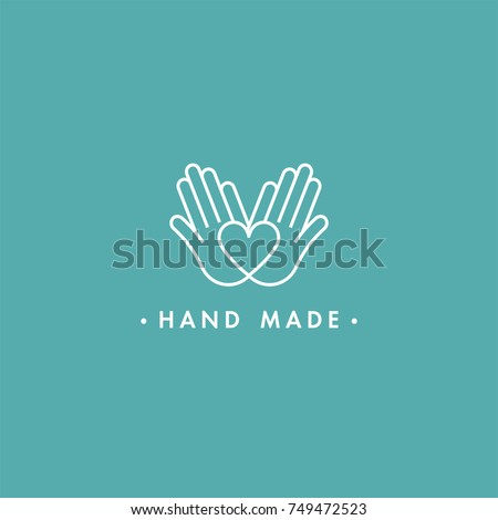 Vector hand made label and badge in linear trendy style - hand made. Hand made logo or icon Royalty-Free Stock Photo #749472523