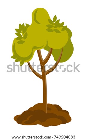 Tree growing in the soil. Vector cartoon illustration isolated on white background.