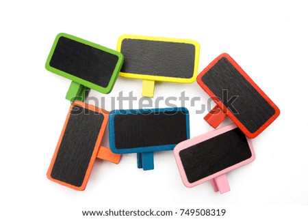 6 pieces blank colorful small chalk boards on white isolated background