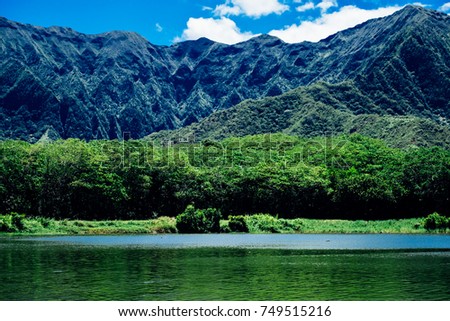 beautiful nature landscape with lake and mountain  