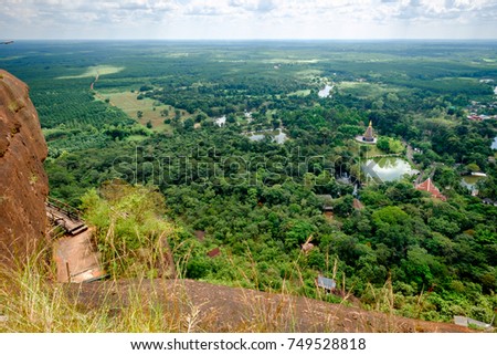 View of Marble Chedi and Village, Wat Phu Tok, Bueng Kan, Thailand