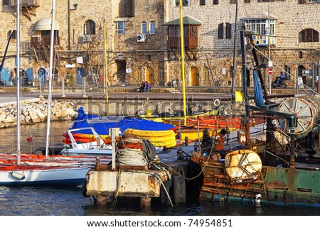 Old city Yaffo (Israel). A view on port from the Mediterranean sea.