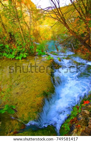 Plitvice lakes scene, small waterfalls 