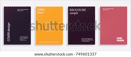 Minimalistic cover design templates. Set of layouts for covers of books, albums, notebooks, reports, magazines. Line halftone gradient effect, flat modern abstract design. Geometric mock-up texture. Royalty-Free Stock Photo #749601337
