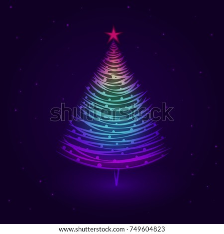 Colorful neon New Year tree, vector illustration
