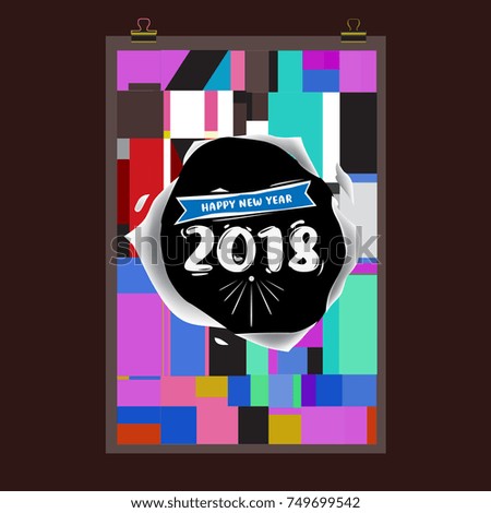 New Year 2018 Calendar Cover Template. Calendar and Poster Design with Colorful Memphis Style background.