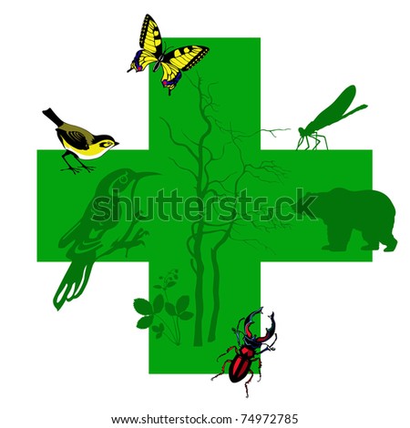  silhouette animal on green cross