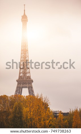 Beautiful view of Eiffel tower in Paris, France. Famous touristic places in Europe. European city travel concept.