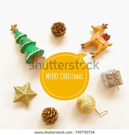 Christmas with tree, gift boxes and decoration for christmas on wooden table.Concept for Merry Christmas, New Year congratulation, card, flyer, banner.