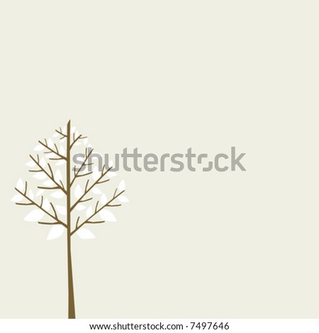Simple winter tree with white snow leaves on white background.