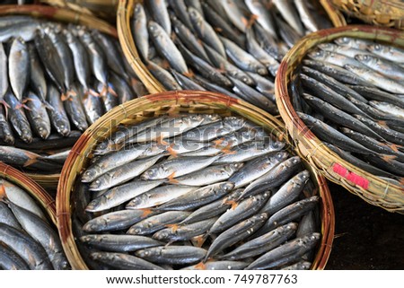 Boiled fish basket. Seafood processing at fish market in Quy Nhon, south Vietnam