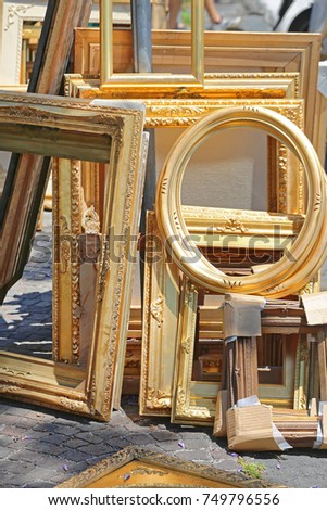 Rustic Gold Picture Art Frames at Flea Market