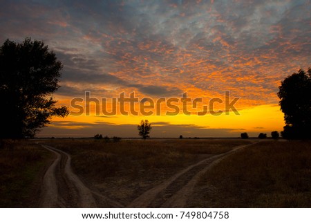 Ground roads in country on the dusk