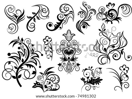 Black and white floral design elements.