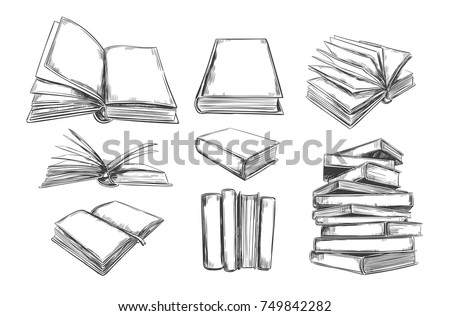 Books vector collection. Pile of books. Hand drawn illustration in sketch style. Library, Books shop Royalty-Free Stock Photo #749842282