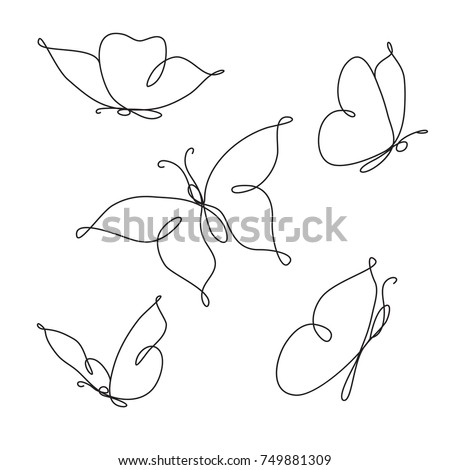 Line art butterfly. Abstract modern decoration. One line drawing. Fancy line art. Black and white. Trendy concept for logo, card, banner, poster flyer