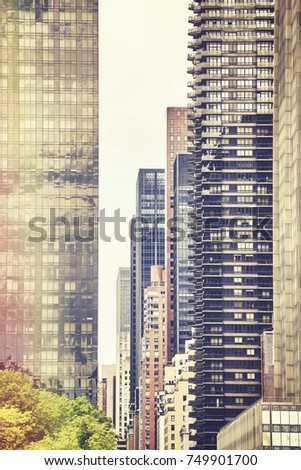 Retro stylized picture of New York buildings, USA.