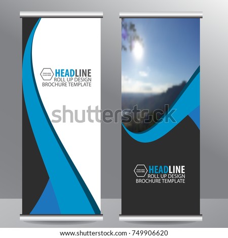 blue roll up business brochure flyer banner design vertical template vector, cover presentation abstract geometric background, modern publication x-banner and flag-banner,carpet design Royalty-Free Stock Photo #749906620